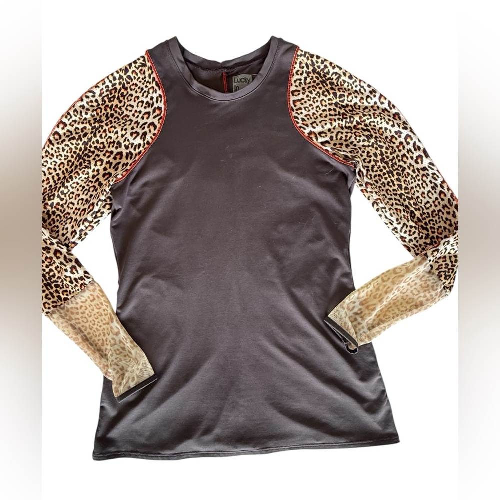 Lucky in Love Brown Leopard-Print Long Sleeve Top Size Medium (8-10)